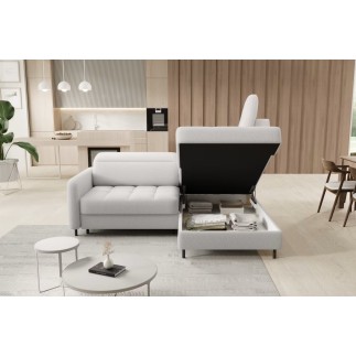 Canapé d'angle convertible en tissu bouclette blanc cassé luxe 3 places BARTOLI