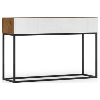Console - finition chêne artisanal et façade blanc brillant, Collection AVON