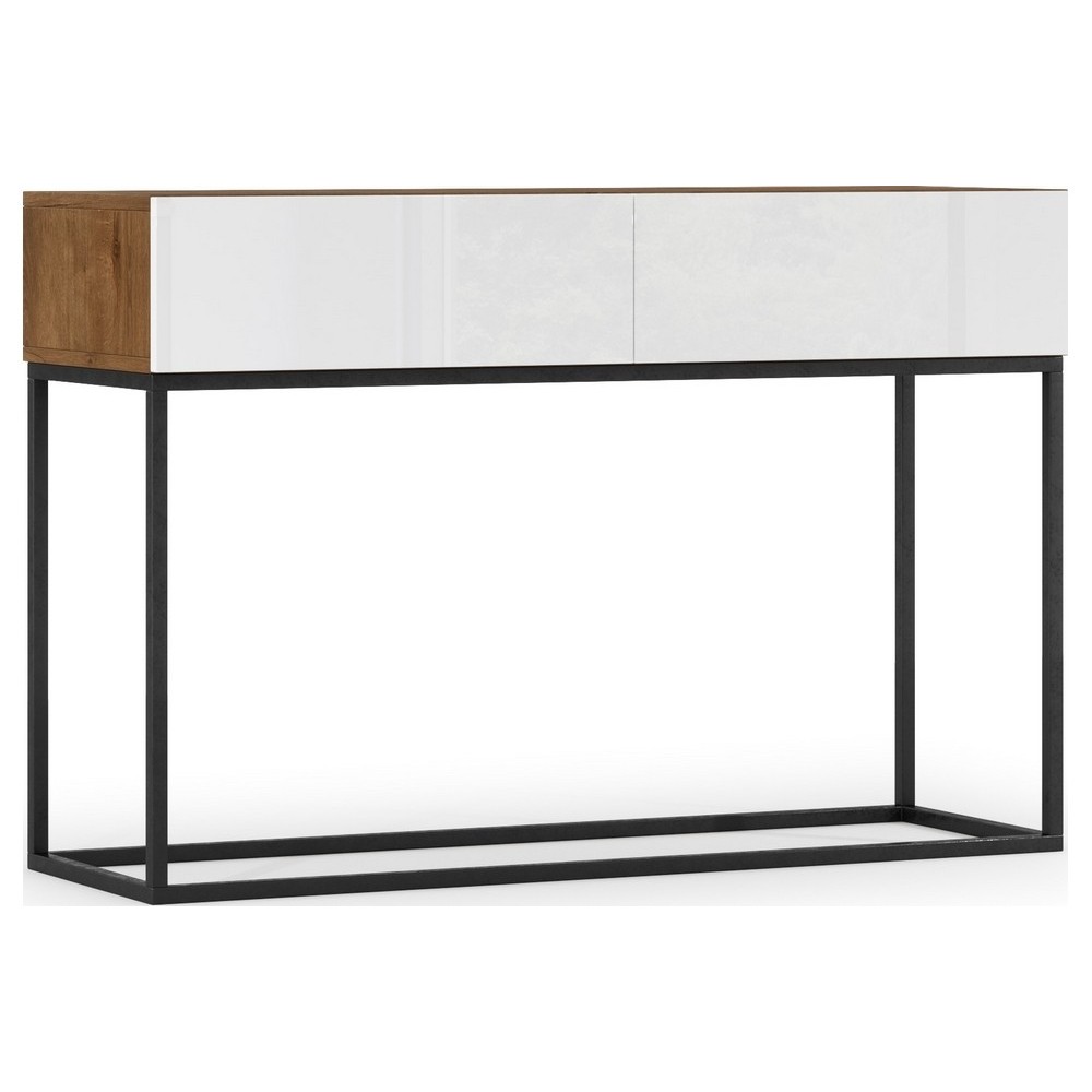 Console - finition chêne artisanal et façade blanc brillant, Collection AVON