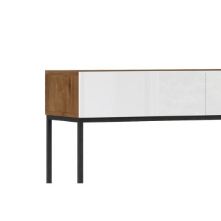 Console - finition chêne artisanal et façade blanc brillant, Collection AVON