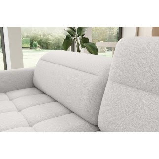 Canapé d'angle convertible en tissu bouclette blanc cassé luxe 3 places BARTOLI