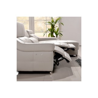 Canapé d'angle double relax en cuir de buffle italien de luxe 5 places BiRELAX, gris clair, angle droit.