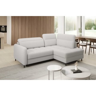 Canapé d'angle convertible en tissu bouclette blanc cassé luxe 3 places BARTOLI