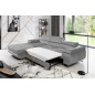 - Canapé d'angle convertible ARMEL en tissu velours luxe 5 places, couleur gris, avec coffre, angle gauche (vu de face)