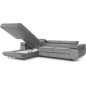 - Canapé d'angle convertible ARMEL en tissu velours luxe 5 places, couleur gris, avec coffre, angle gauche (vu de face)