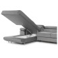 - Canapé d'angle convertible ARMEL en tissu velours luxe 5 places, couleur gris, avec coffre, angle gauche (vu de face)