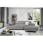 Canapé d'angle convertible ARMEL en tissu velours luxe 5 places, couleur gris, avec coffre, angle droit (vu de face)