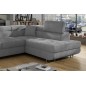 Canapé d'angle convertible en velours luxe 5 places, ANNECY VELOURS, couleur gris clair, angle droit (vu de face)