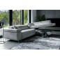 Canapé d'angle convertible en velours luxe 5 places, ANNECY VELOURS, couleur gris clair, angle droit (vu de face)