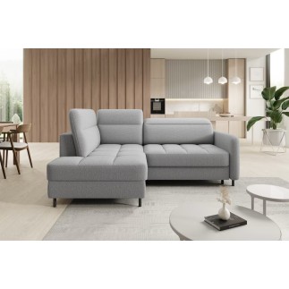 Canapé d'angle convertible en tissu bouclette gris luxe 3 places BARTOLI, angle gauche (vu de face)