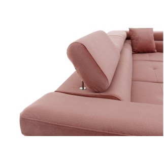 Canapé d'angle convertible en velours luxe 5 places, ANNECY VELOURS, couleur rose pale, angle droit (vu de face)