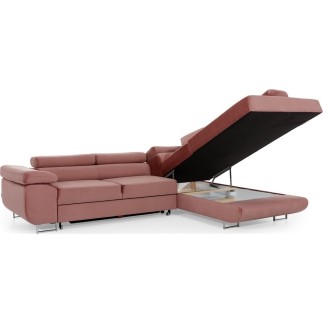 Canapé d'angle convertible en velours luxe 5 places, ANNECY VELOURS, couleur rose pale, angle droit (vu de face)