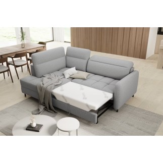 Canapé d'angle convertible en tissu bouclette gris luxe 3 places BARTOLI