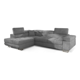 -Canapé d'angle convertible en velours luxe 5 places, avec coffre, gris clair, angle gauche (vu de face), ANNECY VELOURS