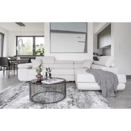 Canapé d'angle convertible en velours luxe 5 places, ANNECY VELOURS Luxe, couleur blanc, angle droit (vu de face)