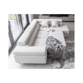 Canapé d'angle convertible en velours luxe 5 places, ANNECY VELOURS Luxe, couleur blanc, angle droit (vu de face)