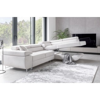Canapé d'angle convertible en velours luxe 5 places, ANNECY VELOURS Luxe, couleur blanc, angle droit (vu de face)