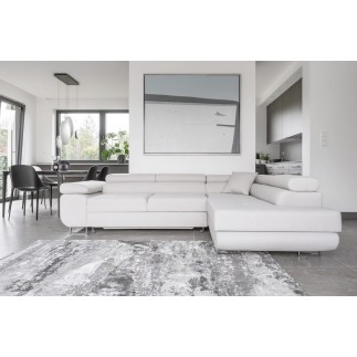 Canapé d'angle convertible en velours luxe 5 places, ANNECY VELOURS Luxe, couleur blanc, angle droit (vu de face)