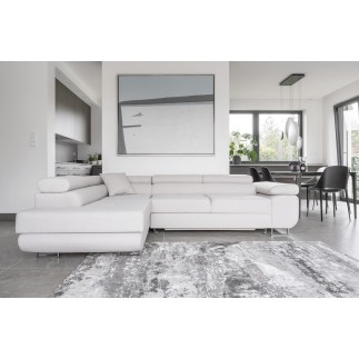 Canapé d'angle convertible en velours luxe 5 places, avec coffre, blanc, angle gauche (vu de face), ANNECY VELOURS Luxe