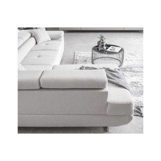 Canapé d'angle convertible en velours luxe 5 places, avec coffre, blanc, angle gauche (vu de face), ANNECY VELOURS Luxe