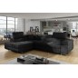 Canapé d'angle convertible en velours luxe 5 places, avec coffre, gris anthracite, angle gauche (vu de face), ANNECY VELOURS