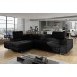 -Canapé d'angle convertible en velours luxe 5 places, avec coffre, noir, angle gauche (vu de face), ANNECY VELOURS