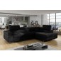 Canapé d'angle convertible en velours luxe 5 places, ANNECY VELOURS, couleur noir, angle droit (vu de face)
