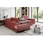 -Canapé d'angle convertible en velours luxe 5 places, avec coffre, rose pale, angle gauche (vu de face), ANNECY VELOURS