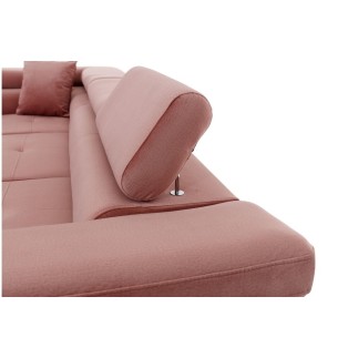 -Canapé d'angle convertible en velours luxe 5 places, avec coffre, rose pale, angle gauche (vu de face), ANNECY VELOURS
