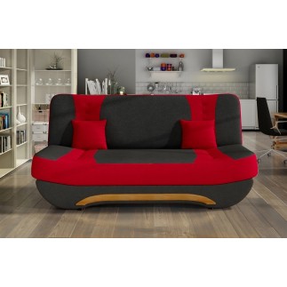 Canapé 3 places convertible et espace de rangement - bicolore anthracite / rouge - en tissu de qualité, EWIN