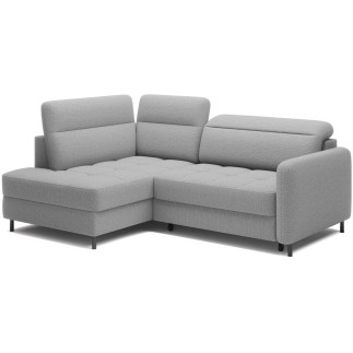 Canapé d'angle convertible en tissu bouclette gris luxe 3 places BARTOLI, angle gauche (vu de face)