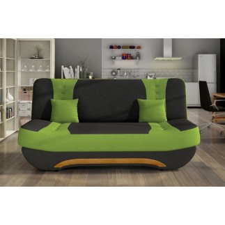 Canapé 3 places convertible et espace de rangement - bicolore anthracite / vert - en tissu de qualité, EWIN