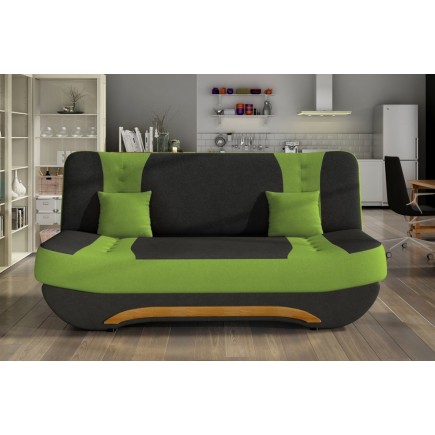 Canapé 3 places convertible et espace de rangement - bicolore anthracite / vert - en tissu de qualité, EWIN