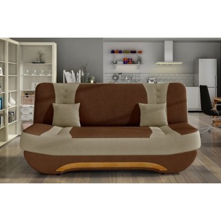 Canapé 3 places convertible et espace de rangement - bicolore marron et beige - en tissu de qualité, EWIN