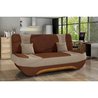 Canapé 3 places convertible et espace de rangement - bicolore marron et beige - en tissu de qualité, EWIN