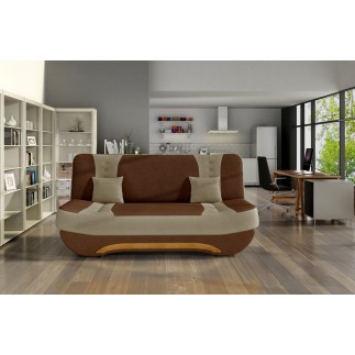 Canapé 3 places convertible et espace de rangement - bicolore marron et beige - en tissu de qualité, EWIN