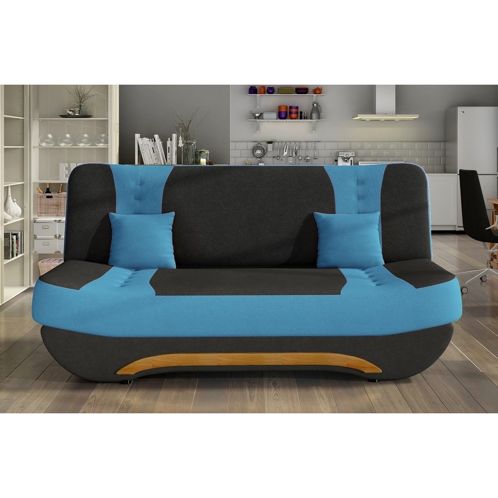 Canapé 3 places convertible et espace de rangement - bicolore anthracite / bleu - en tissu de qualité, EWIN