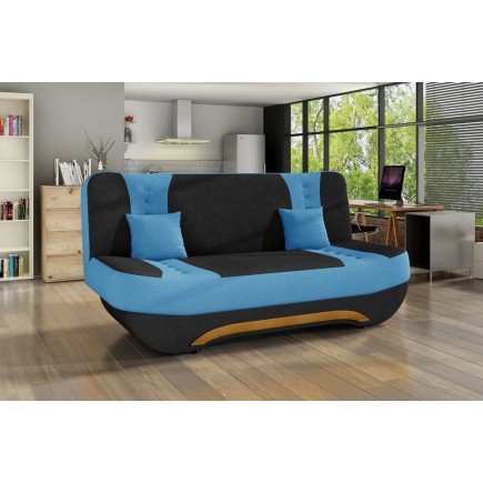 Canapé 3 places convertible et espace de rangement - bicolore anthracite / bleu - en tissu de qualité, EWIN