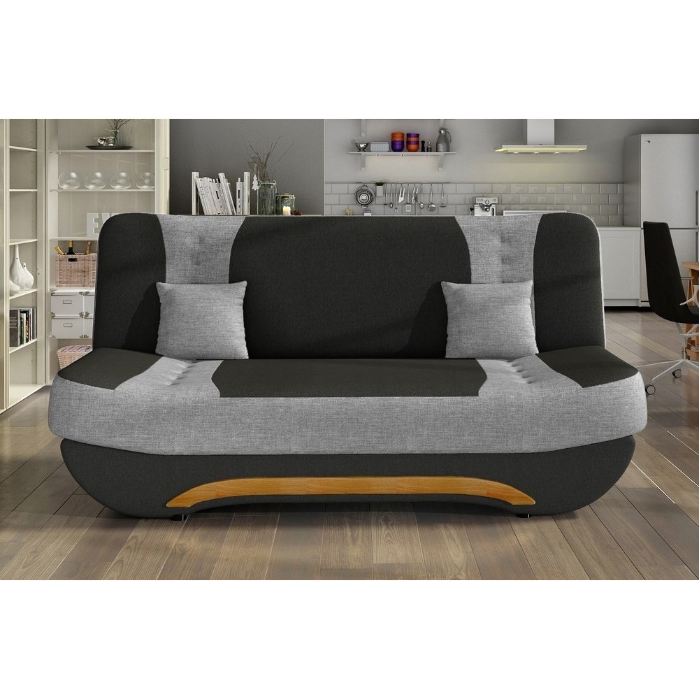 Canapé 3 places convertible et espace de rangement - bicolore noir / gris clair - en tissu de qualité, EWIN