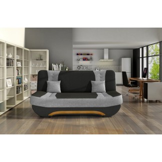 Canapé 3 places convertible et espace de rangement - bicolore noir / gris clair - en tissu de qualité, EWIN