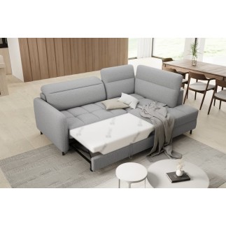 Canapé d'angle convertible en tissu bouclette gris luxe 3 places BARTOLI