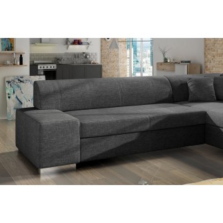 Canapé d'angle convertible en tissu luxe 5 places, coffre, gris foncé, angle droit (vu de face), PORTOFINO