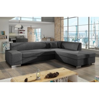 Canapé d'angle convertible en tissu luxe 5 places, coffre, gris foncé, angle droit (vu de face), PORTOFINO