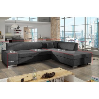 Canapé d'angle convertible en tissu luxe 5 places, coffre, gris foncé, angle droit (vu de face), PORTOFINO