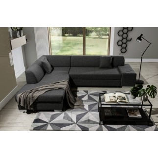 Canapé d'angle convertible en tissu luxe 5 places, coffre - gris foncé, angle gauche (vu de face), PORTOFINO