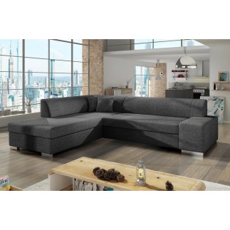 Canapé d'angle convertible en tissu luxe 5 places, coffre - gris foncé, angle gauche (vu de face), PORTOFINO