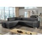 Canapé d'angle convertible en tissu luxe 5 places, coffre - gris foncé, angle gauche (vu de face), PORTOFINO