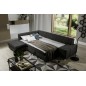 Canapé d'angle convertible en tissu luxe 5 places, coffre - gris foncé, angle gauche (vu de face), PORTOFINO