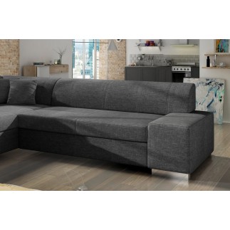 Canapé d'angle convertible en tissu luxe 5 places, coffre - gris foncé, angle gauche (vu de face), PORTOFINO