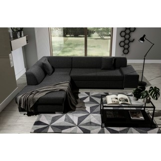 Canapé d'angle convertible en tissu luxe 5 places, coffre - noir, angle gauche (vu de face), PORTOFINO